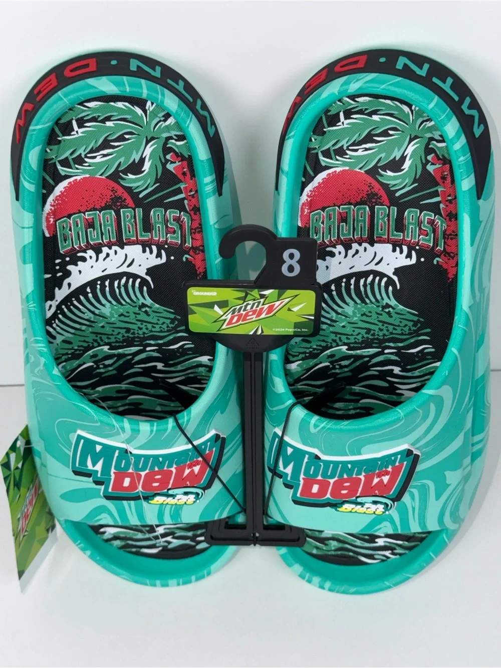 Mountain Dew Teal Slide Sandals - Baja Blast Graphic MTN DEW- NWT